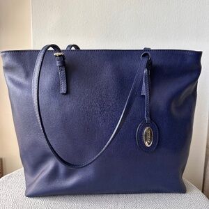 FURLA Ink Blue Saffiano Leather Shopper Tote Bag Made in Italy